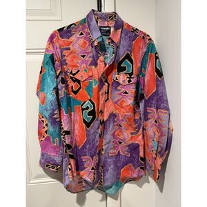 Vintage Men's Wrangler Western Shirt Colorful Aztec Print Geometric sz 16-34 90s